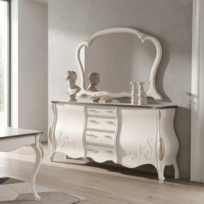 Sideboard mit Spiegel Wohnzimmer Anrichte Holz Möbel Design Weiß Neu