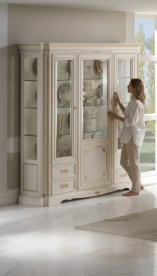 Klassische Vitrine Luxus Weiß Schrank Holz Italienische Stil Möbel Glas
