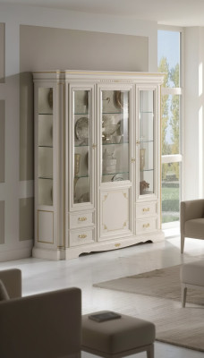 Klassische Vitrine Luxus Weiß Schrank Holz Italienische Stil Möbel Glas