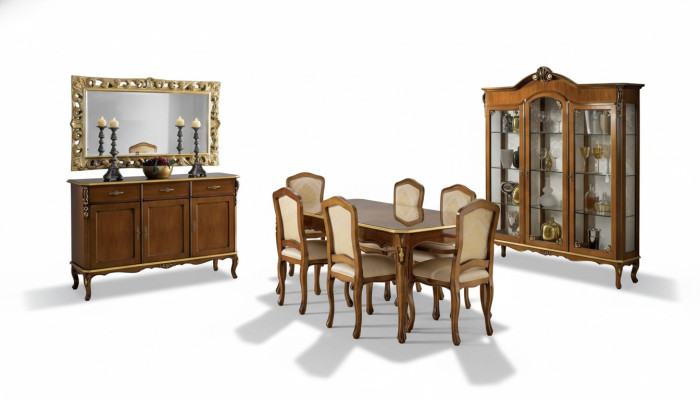 Klassischer Esstisch Tisch Holz Esszimmer Garnitur 6x Stühle 9 tlg.