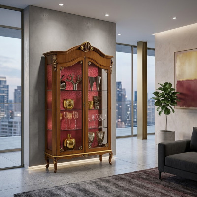 Vitrine Holz Möbel Glas Schrank Braun Vitrinen Wohnzimmer Anrichte Neu