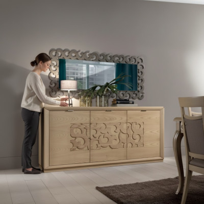 Luxus Sideboard Spiegel Wohnzimmer Holz Schrank Kommoden Braun 2tlg