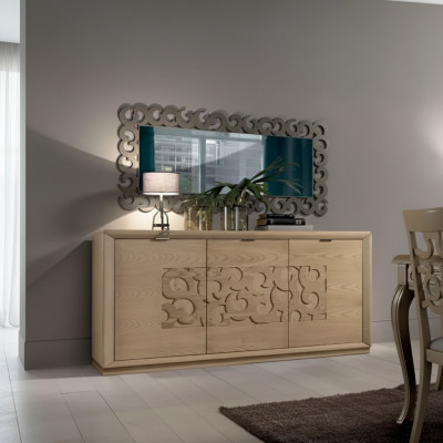 Luxus Sideboard Spiegel Wohnzimmer Holz Schrank Kommoden Braun 2tlg
