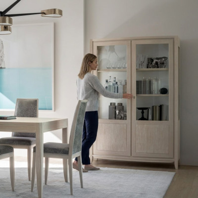 Vitrine Wohnzimmer Möbel Holz Vitrinen Glas Schrank Beige Anrichte Neu