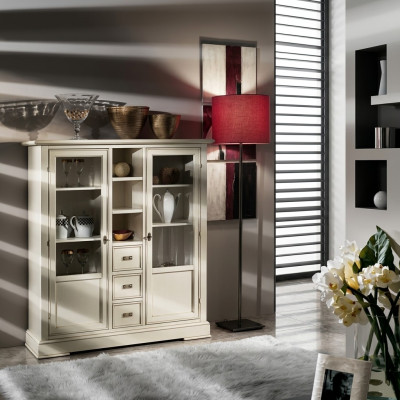 Wohnzimmer Möbel Holz Vitrine Glas Schrank Echtholz Anrichte Vitrine