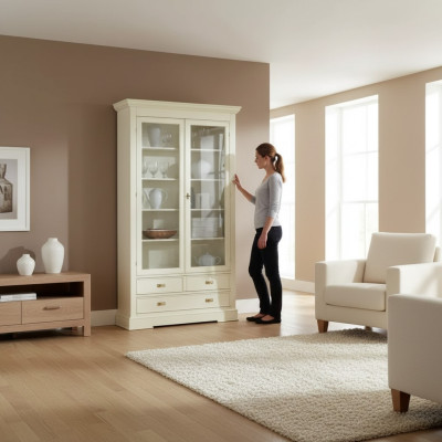 Wohnzimmer Glas Schrank Vitrine Anrichte Holz Luxus Schränke Möbel