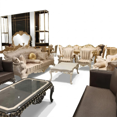 Designer Wohnzimmer Set Sofas Stilvollen Sessel Moderne Couchtisch Sofagarnitur  - Návrhářský obývací set - Pohovky - Stylové křeslo - Moderní konferenční stolek - Souprava sedacích souprav
