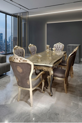 Exquisites Esszimmer Möbel luxuriösen Esstisch + 4x Tisch Stühle Gold