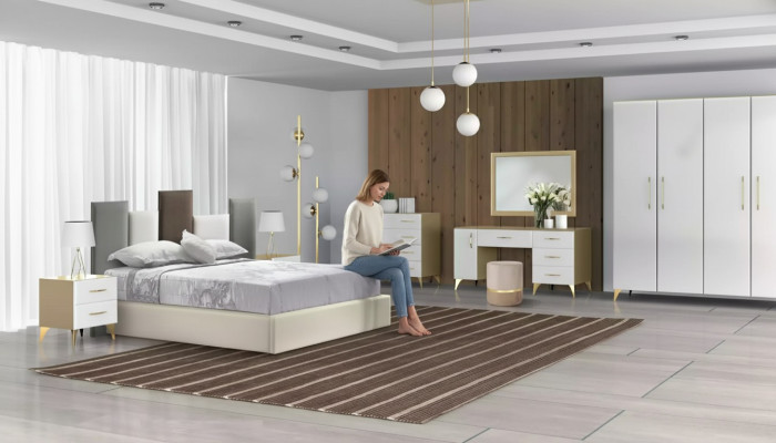 Schlafzimmer Set Bett 2x Nachttisch Kommode 7tlg Design Luxus