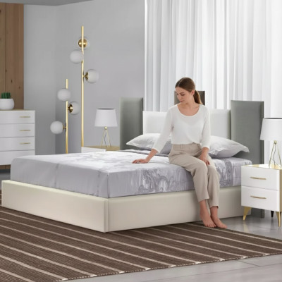 Schlafzimmer Set Bett 2x Nachttisch Holz weiß komplett Modern 3tlg