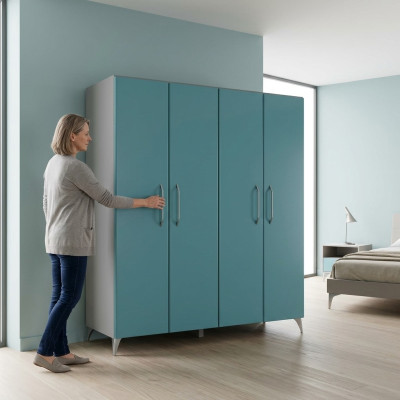 Šatník ložnice Dřevěná skříň Moderní šatní skříně modrá
