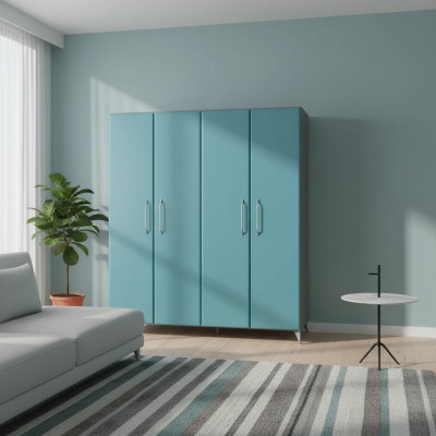 Šatník ložnice Dřevěná skříň Moderní šatní skříně modrá