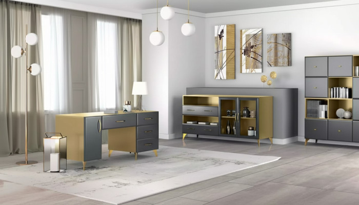Wohnzimmer Set Schreibtisch Sideboard Bücherregal 3tlg. Tisch Möbel Holz