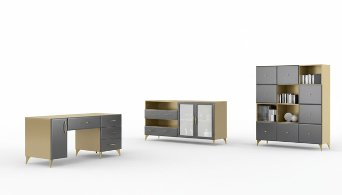 Wohnzimmer Set Schreibtisch Sideboard Bücherregal 3tlg. Tisch Möbel Holz