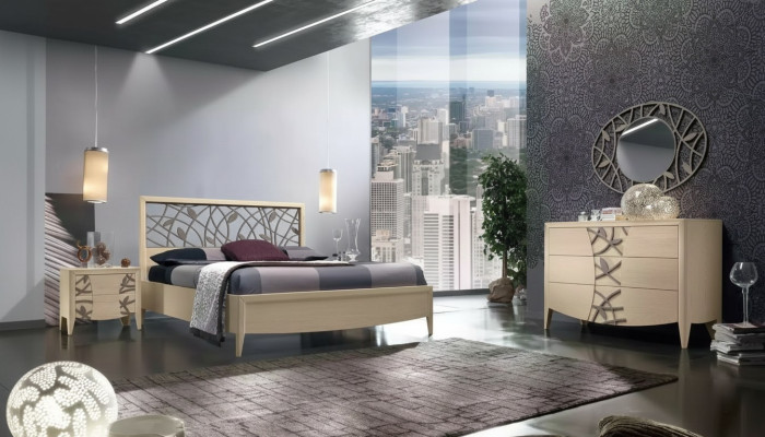 Ložnice Set Kompletní Postel 2x Noční stolek Komoda 5dílný nový béžový
