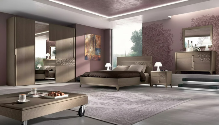 Schlafzimmer Bett 2x Nachttisch Design 6tlg. Komplett Set braun 6tlg