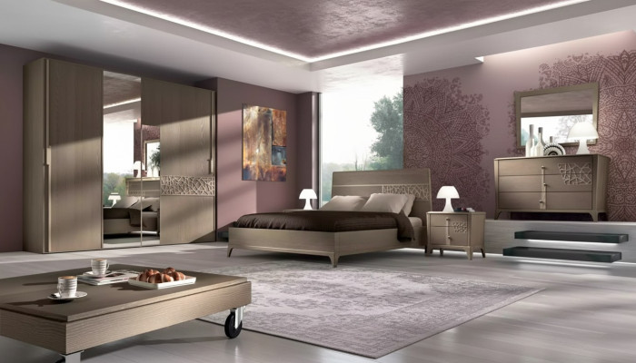 Schlafzimmer Bett 2x Nachttisch Design 6tlg. Komplett Set braun 6tlg