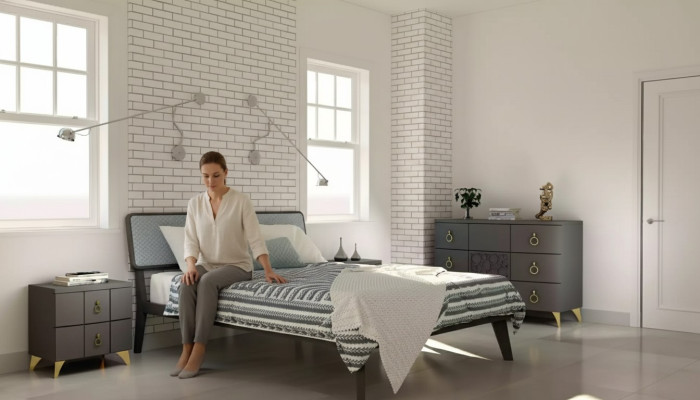 Schlafzimmer Set Luxus Bett 2x Nachttische Design grau 3tlg Kommode