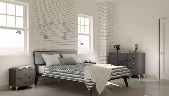 Schlafzimmer Set Luxus Bett 2x Nachttische Design grau 3tlg Kommode