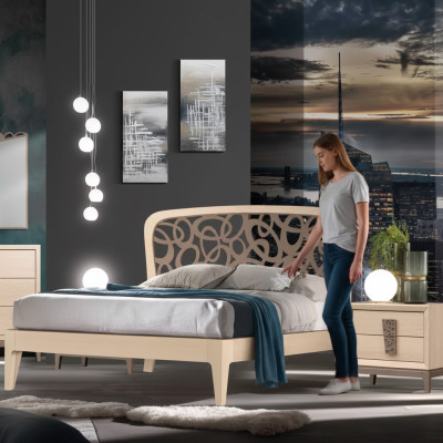 Schlafzimmer Set Bett 2x Nachttische Design Möbel neu 3tlg Modern Holz