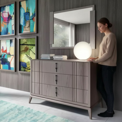 Ložnice luxusní sada, komoda, zrcadlo, designová komoda, hnědá, 2 části, dřevo.