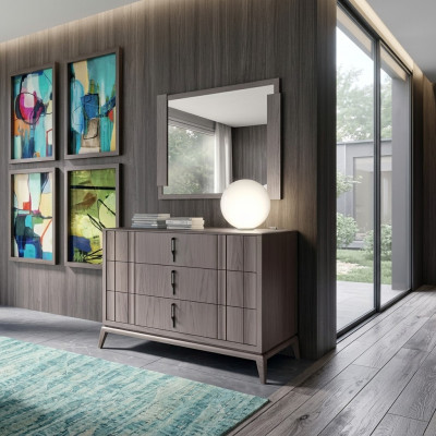 Ložnice luxusní sada, komoda, zrcadlo, designová komoda, hnědá, 2 části, dřevo.