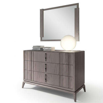 Ložnice luxusní sada, komoda, zrcadlo, designová komoda, hnědá, 2 části, dřevo.