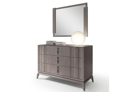 Ložnice luxusní sada, komoda, zrcadlo, designová komoda, hnědá, 2 části, dřevo.