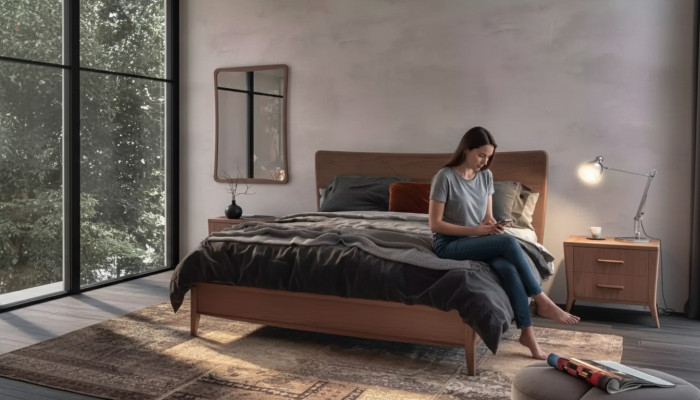 Schlafzimmer Set Luxus Bett 2x Nachttische Design neu braun 3tlg Modern