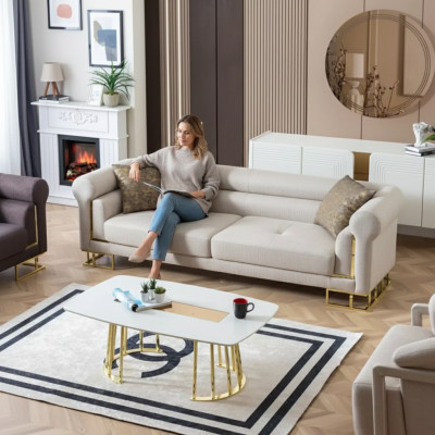 Sedačka 3 místná textilie obývacího pokoje design moderní nový luxus bílá.