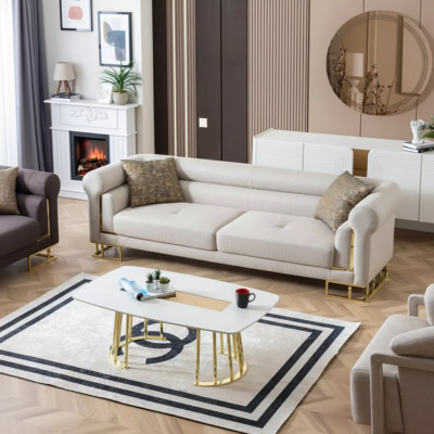 Sedačka 3 místná textilie obývacího pokoje design moderní nový luxus bílá.
