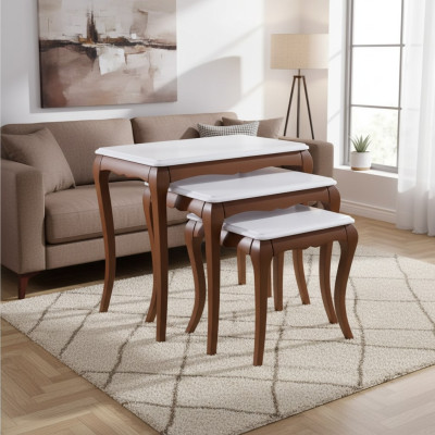 Beistelltisch 3x Wohnzimmer Möbel Material Holz weiß Design Modern