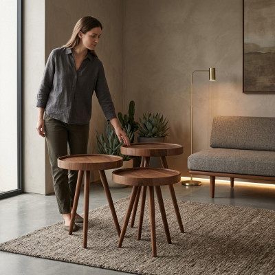 Beistelltisch 3x rund Dekotisch Lampentisch Sofatisch Tisch Holz braun