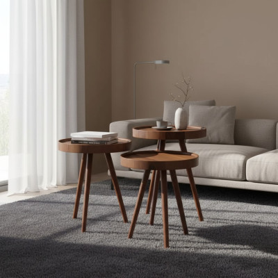 Beistelltisch 3x rund Dekotisch Lampentisch Sofatisch Tisch Holz braun