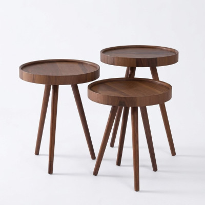 Beistelltisch 3x rund Dekotisch Lampentisch Sofatisch Tisch Holz braun