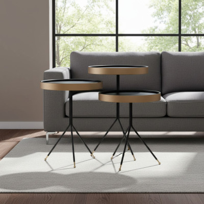 Beistelltisch 3x rund Dekotisch Lampentisch Sofatisch Tisch Holz schwarz  Přistavovací stůl 3x kulatý Dekotisch Lampentisch Sofatisch Stůl dřevo černý