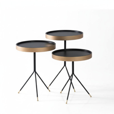 Beistelltisch 3x rund Dekotisch Lampentisch Sofatisch Tisch Holz schwarz  Přistavovací stůl 3x kulatý Dekotisch Lampentisch Sofatisch Stůl dřevo černý