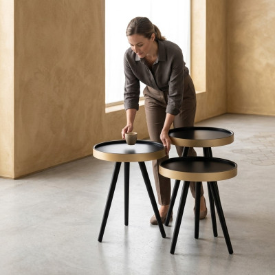 Beistelltisch stilvoll Sofatisch Couchtisch Rund Holz neu schwarz