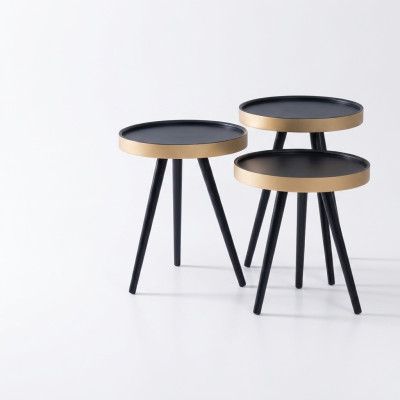 Beistelltisch stilvoll Sofatisch Couchtisch Rund Holz neu schwarz