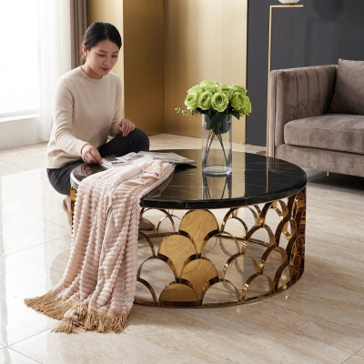 Schwarzer Couchtisch Wohnzimmertisch DEsigner Edelstahltisch Goldtisch