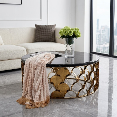 Schwarzer Couchtisch Wohnzimmertisch DEsigner Edelstahltisch Goldtisch