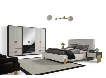 Schlafzimmer Set Bett 2x Nachttische Kleiderschrank Luxus neu 4tlg.Holz