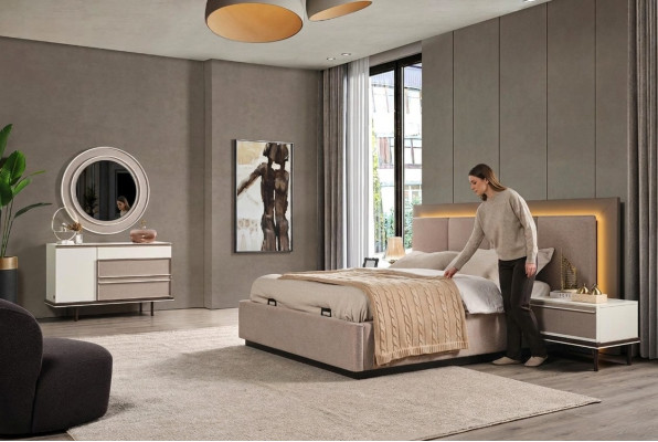 Schlafzimmer Set Bett 2xNachttische Schminktisch Luxus neu 5tlgDesign