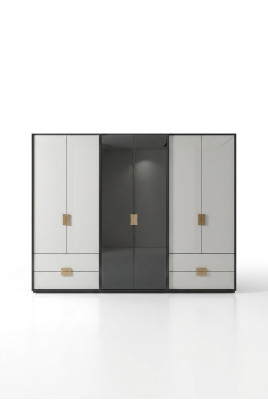 Schwarz-Weißer Schlafzimmer Kleiderschrank Moderner 6-Türiger Schrank
