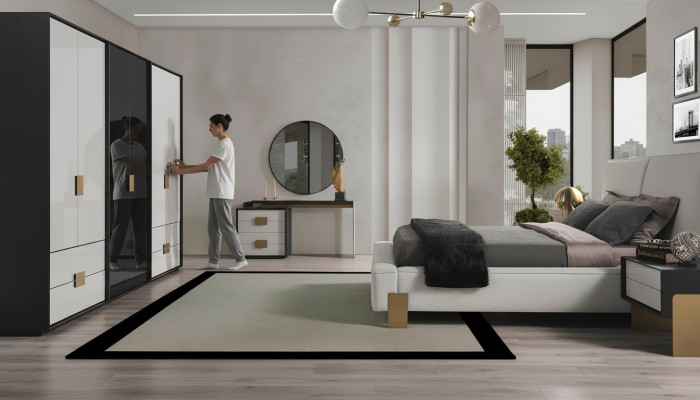 Modernes Schlafzimmer Set Doppelbett 2x Nachttische Schminktisch 6tlg