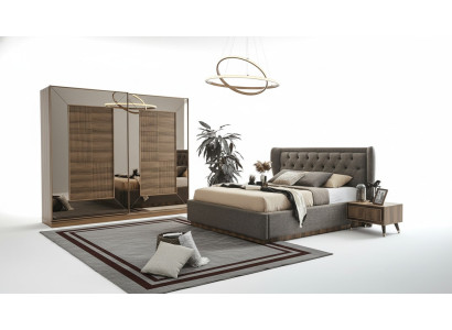 Schlafzimmergarnitur Polsterbett 2x Nachttische Kleiderschrank 4tlg Set