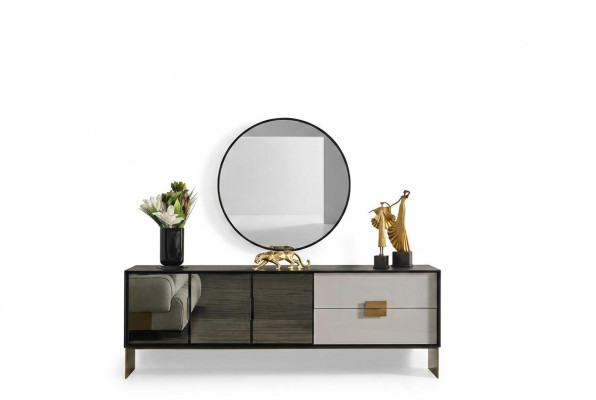 Schwarzes Wohnzimmer Set Designer Sideboard Luxus Spiegel 2tlg Set Neu