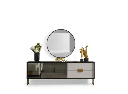 Schwarzes Wohnzimmer Set Designer Sideboard Luxus Spiegel 2tlg Set Neu