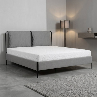 Modernes Schlafzimmer Bett Graues Doppelbett Metallgestell Textilbetten