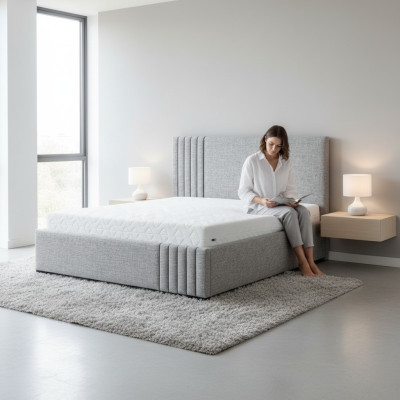 Stilvolles Graues Doppelbett Design Schlafzimmer Betten Großes Kopfteil